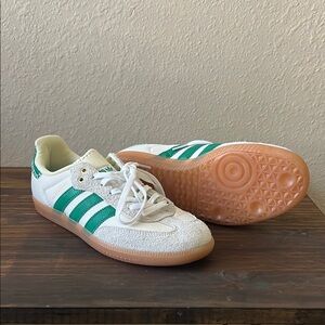 Adidas White and Green Sneakers with Gum Sole